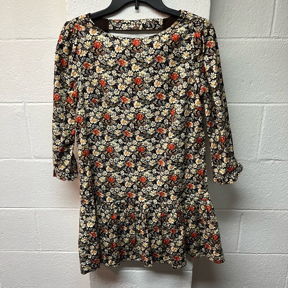 Free People Dresses & Skirts - Free People Brown and Orange Sheath Mini Dress with Puff Sleeves